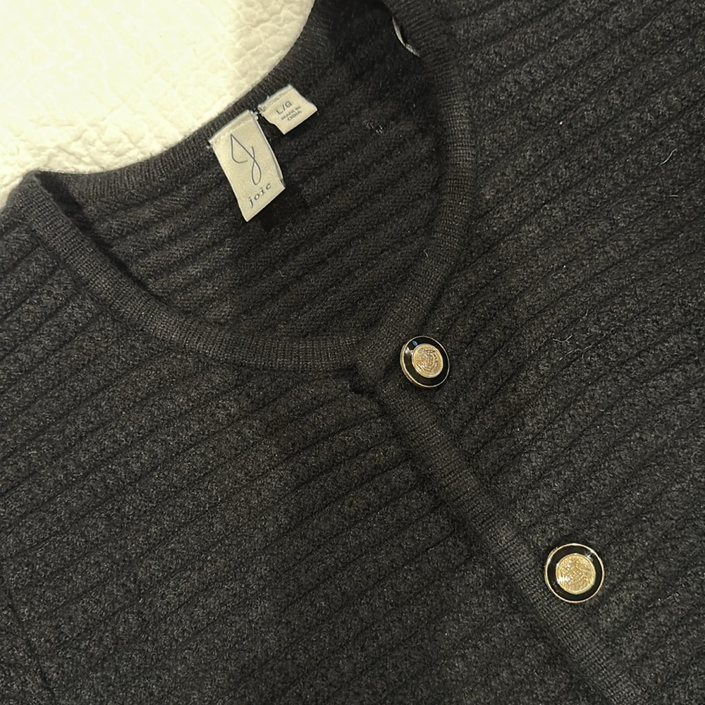 Black Ribbed Button-Up Cardigan - Picture 3 of 4